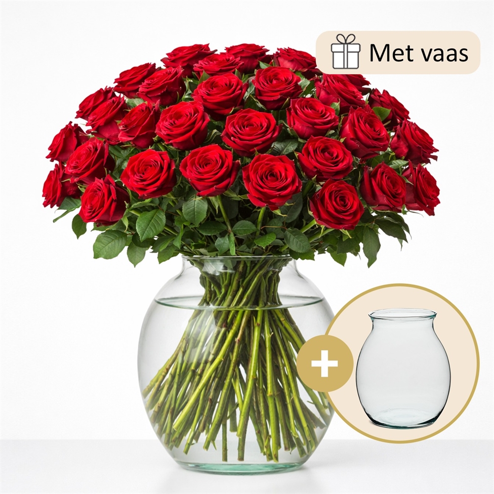50 Premium Red Naomi Rozen Inclusief vaas 
